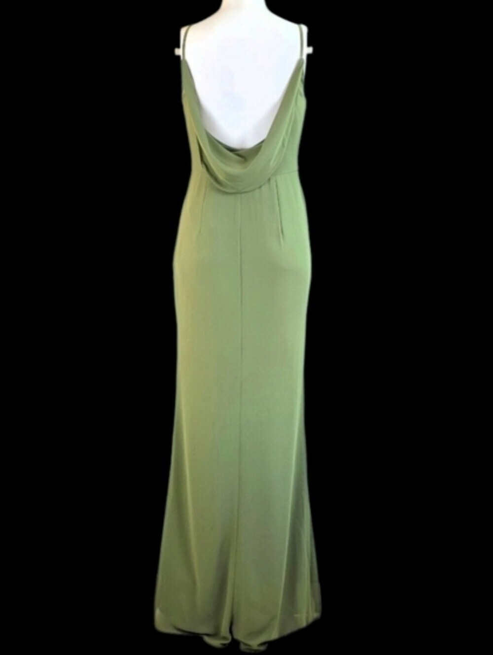 David's Bridal Chiffon Cowl Back V-neck Sheath Dress Martini Olive Color - Picture 7 of 14